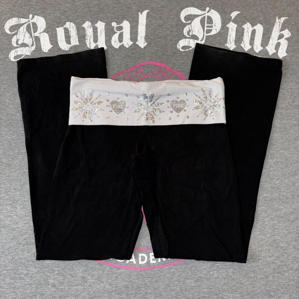 Victoria’s Secret PINK Rhinestone Sequin Bling Foldover Flare Leggings - LG